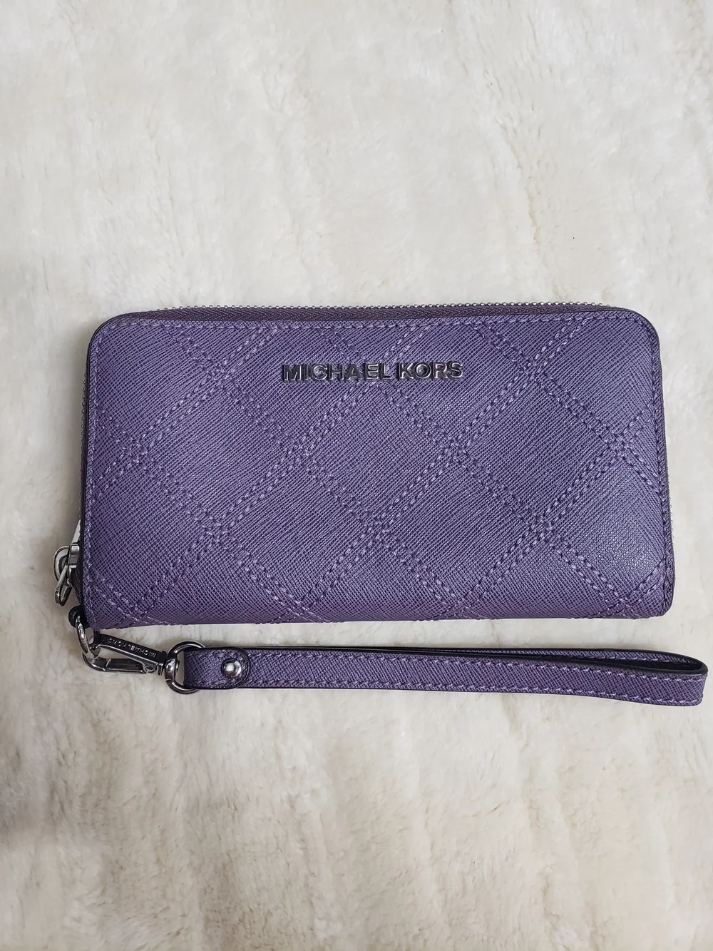 Michael Kors Purple Quilted Zip-Around Wristlet Wallet